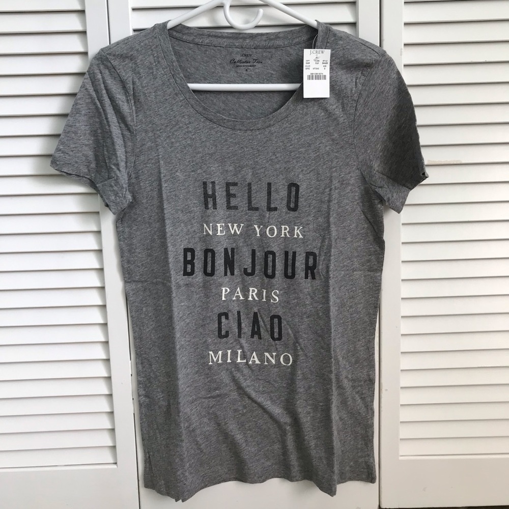 NWT J Crew Gray “New York, Paris, Milano” Tee | S